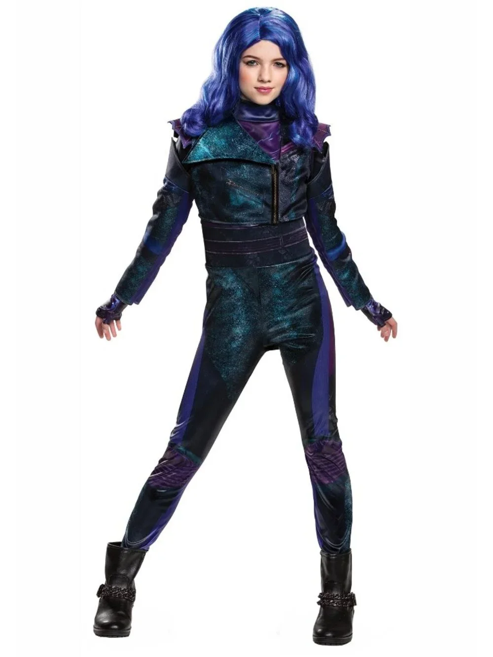 Descendants 3 Mal Deluxe Costume Girl 7-8 Jumpsuit Vest Glovettes Gloves Disney